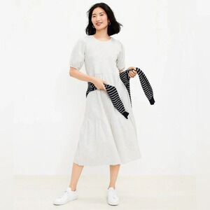 Loft tiered sweatshirt dress princess puff sleeve grey  midi cotton size xs